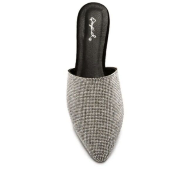 BLACK VEGAN SUEDE RHINESTONE MULE - Picture 3 of 5